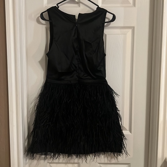 Size small black satin and feather dress … - Picture 2 of 3